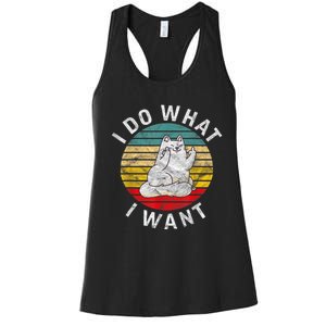 Funny Cat I Do What I Want Middle Finger Kitty Flip He Bird Women's Racerback Tank