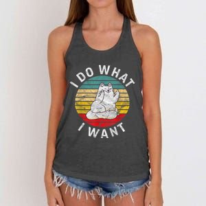 Funny Cat I Do What I Want Middle Finger Kitty Flip He Bird Women's Knotted Racerback Tank