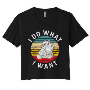 Funny Cat I Do What I Want Middle Finger Kitty Flip He Bird Women's Crop Top Tee