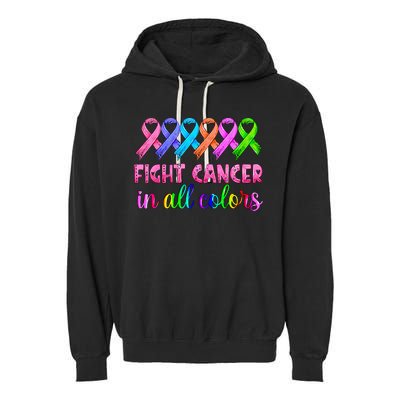Fight Cancer In All Color Feather Breast Cancer Awareness Garment-Dyed Fleece Hoodie