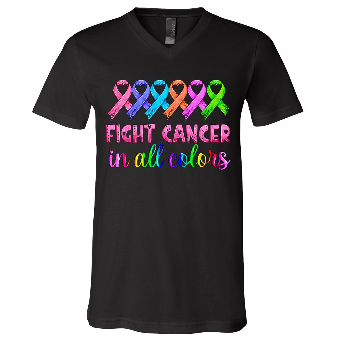 Fight Cancer In All Color Feather Breast Cancer Awareness V-Neck T-Shirt