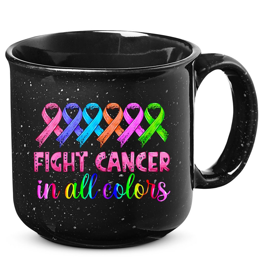 Fight Cancer In All Color Feather Breast Cancer Awareness 15oz Campfire Ceramic Mug