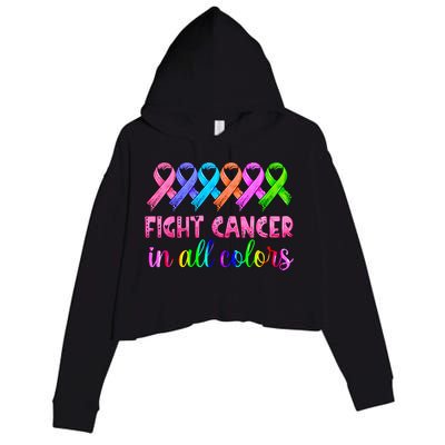 Fight Cancer In All Color Feather Breast Cancer Awareness Crop Fleece Hoodie