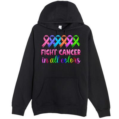 Fight Cancer In All Color Feather Breast Cancer Awareness Premium Pullover Hoodie