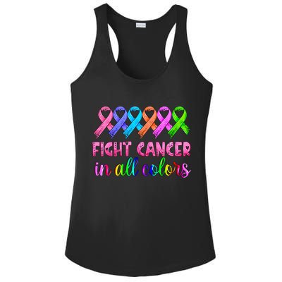 Fight Cancer In All Color Feather Breast Cancer Awareness Ladies PosiCharge Competitor Racerback Tank