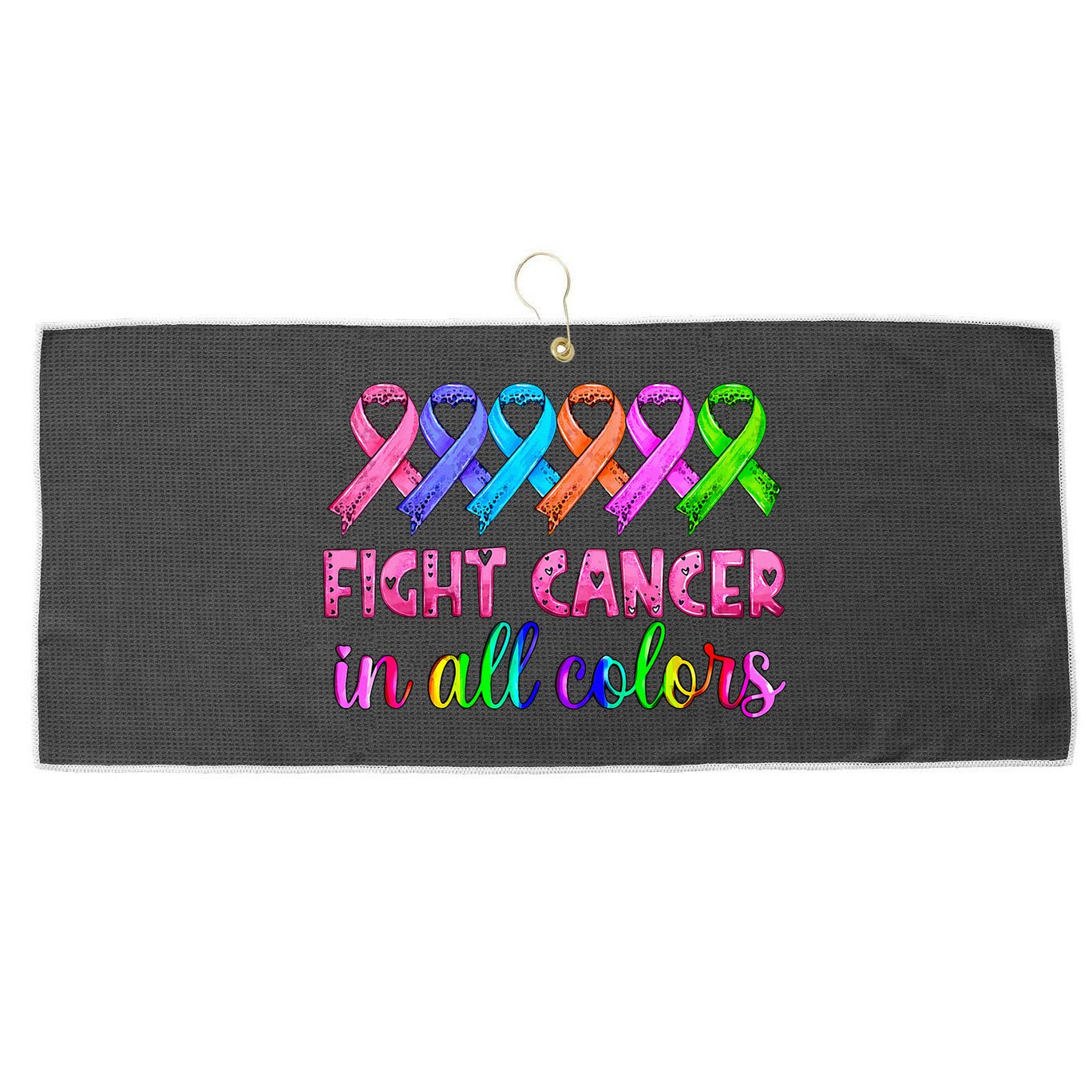 Fight Cancer In All Color Feather Breast Cancer Awareness Large Microfiber Waffle Golf Towel