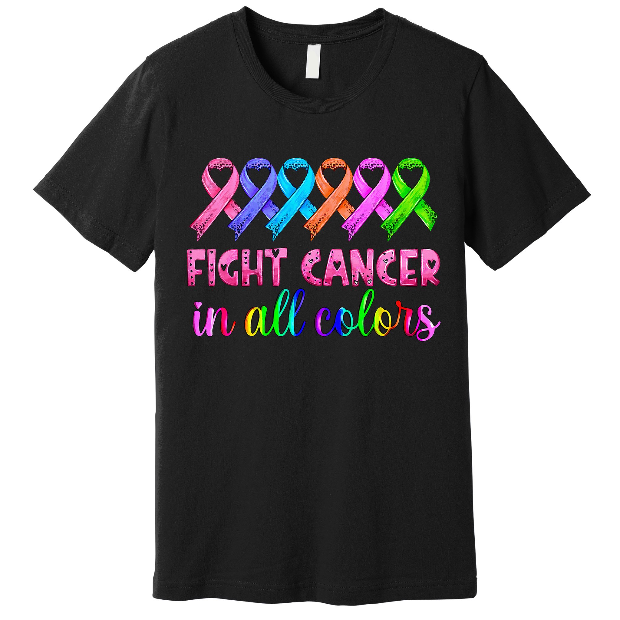 Fight Cancer In All Color Feather Breast Cancer Awareness Premium T-Shirt