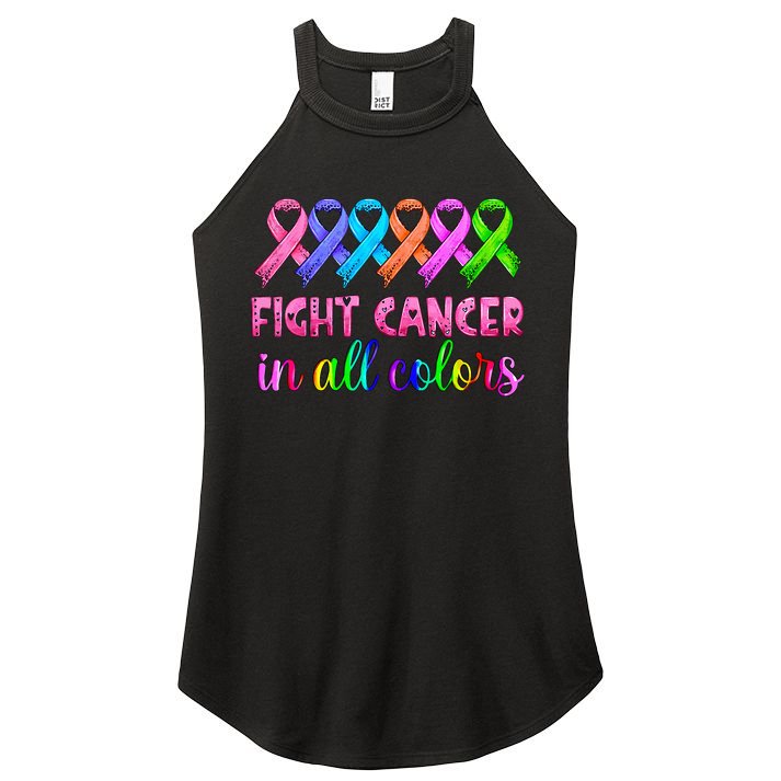 Fight Cancer In All Color Feather Breast Cancer Awareness Women's Perfect Tri Rocker Tank