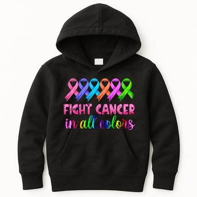 Fight Cancer In All Color Feather Breast Cancer Awareness Kids Hoodie