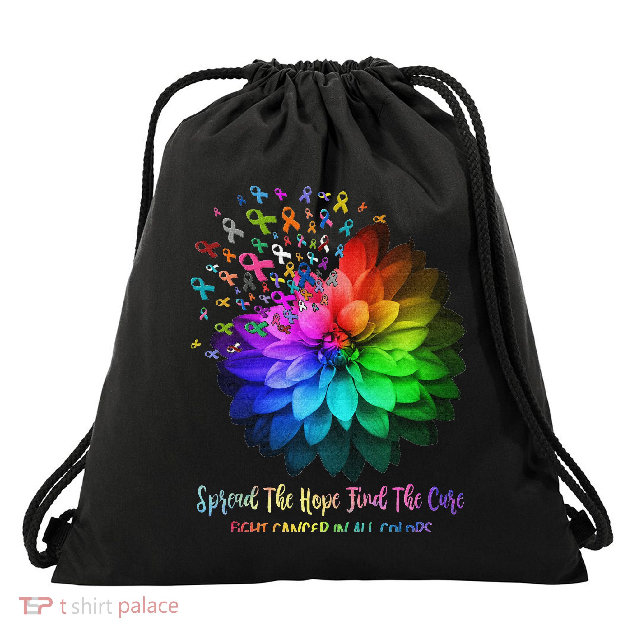 Fight Cancer In All Color Spread The Hope Find A Cure Drawstring Bag