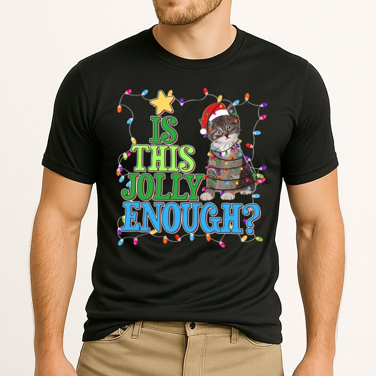 Funny Christmas Is This Jolly Enough Tangled Lights Cat Performance Shirt