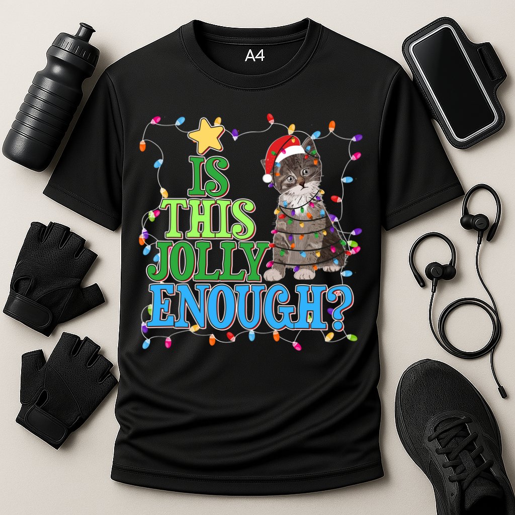 Funny Christmas Is This Jolly Enough Tangled Lights Cat Performance Shirt