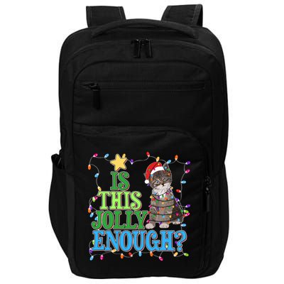 Funny Christmas Is This Jolly Enough Tangled Lights Cat Impact Tech Backpack