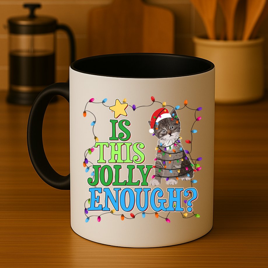 Funny Christmas Is This Jolly Enough Tangled Lights Cat Mug