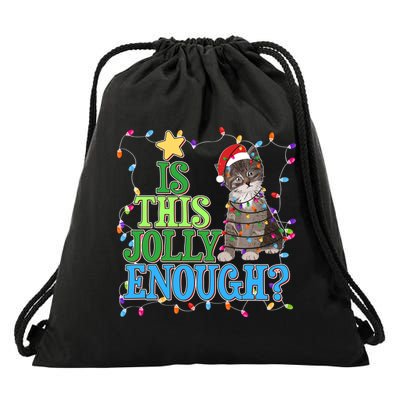 Funny Christmas Is This Jolly Enough Tangled Lights Cat Drawstring Bag