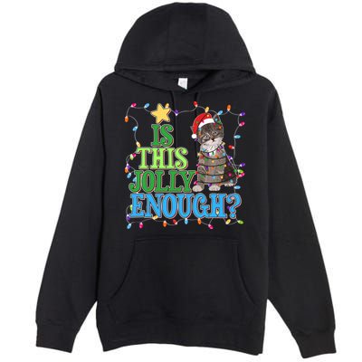 Funny Christmas Is This Jolly Enough Tangled Lights Cat Premium Pullover Hoodie