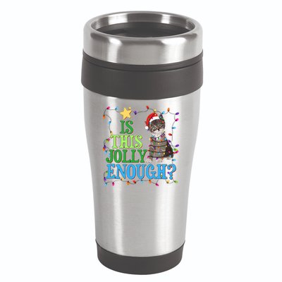 Funny Christmas Is This Jolly Enough Tangled Lights Cat 16oz Travel Tumbler