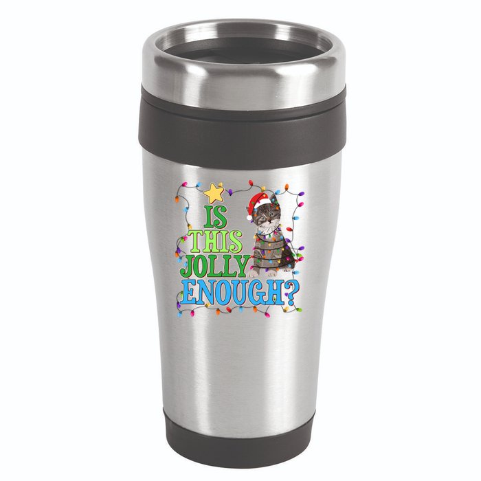Funny Christmas Is This Jolly Enough Tangled Lights Cat 16oz Travel Tumbler