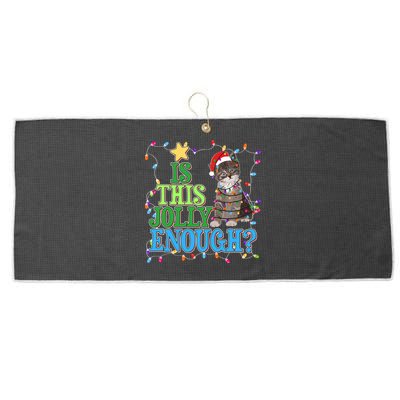Funny Christmas Is This Jolly Enough Tangled Lights Cat Large Microfiber Waffle Golf Towel