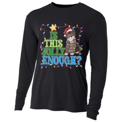 Funny Christmas Is This Jolly Enough Tangled Lights Cat Cooling Performance Long Sleeve Crew