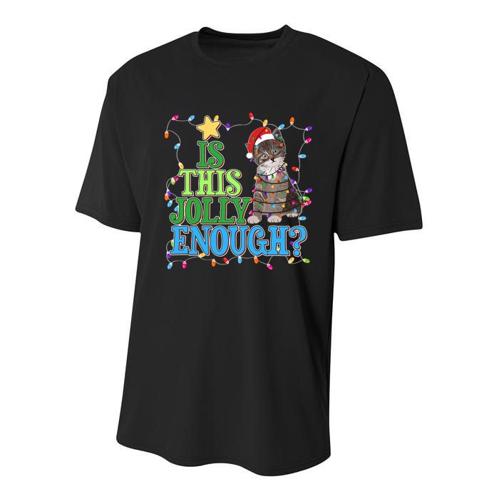Funny Christmas Is This Jolly Enough Tangled Lights Cat Youth Performance Sprint T-Shirt
