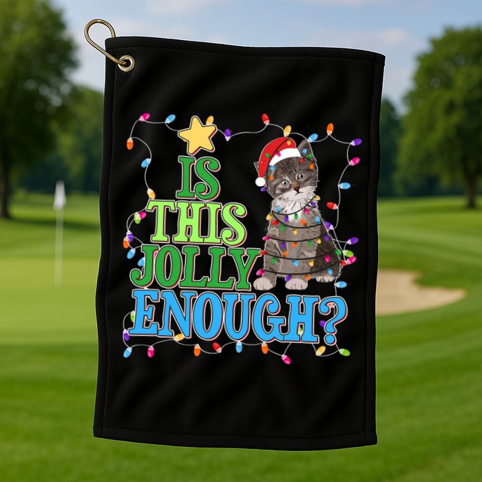 Funny Christmas Is This Jolly Enough Tangled Lights Cat Golf Towel