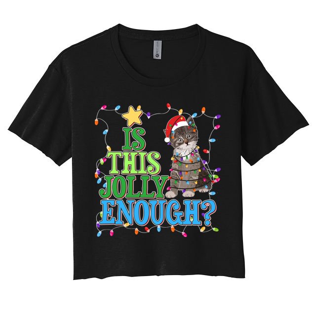 Funny Christmas Is This Jolly Enough Tangled Lights Cat Crop Top