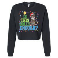 Funny Christmas Is This Jolly Enough Tangled Lights Cat Cropped Pullover Crew