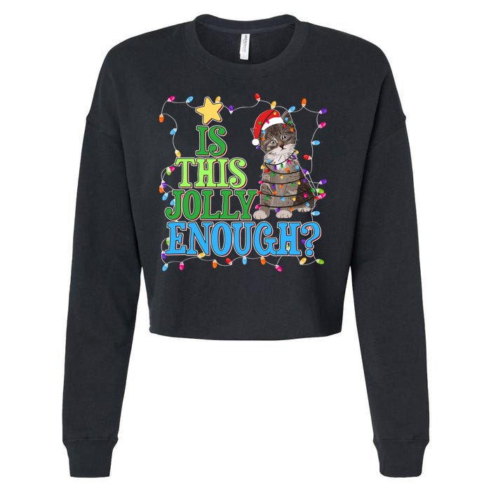 Funny Christmas Is This Jolly Enough Tangled Lights Cat Cropped Pullover Crew