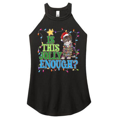 Funny Christmas Is This Jolly Enough Tangled Lights Cat Women's Perfect Tri Rocker Tank