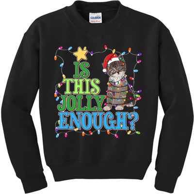 Funny Christmas Is This Jolly Enough Tangled Lights Cat Kids Sweatshirt