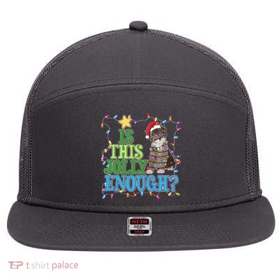 Funny Christmas Is This Jolly Enough Tangled Lights Cat 7 Panel Mesh Trucker Snapback Hat