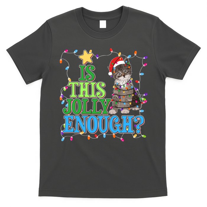 Funny Christmas Is This Jolly Enough Tangled Lights Cat T-Shirt