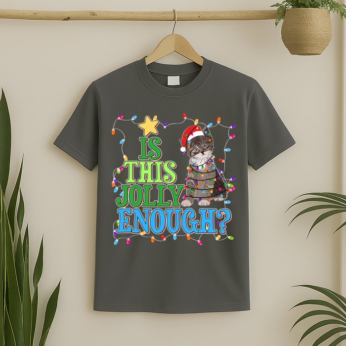 Funny Christmas Is This Jolly Enough Tangled Lights Cat T-Shirt