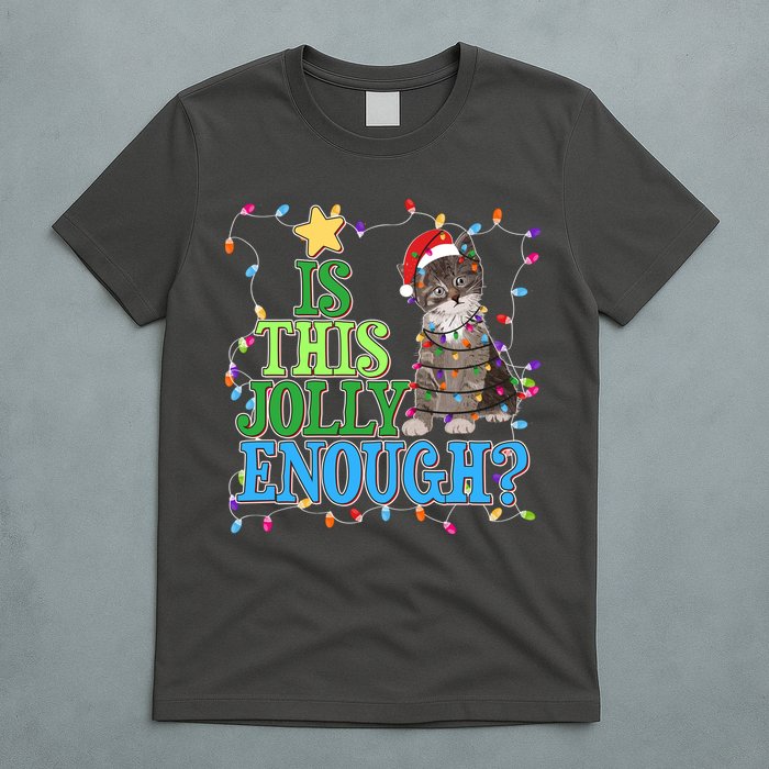 Funny Christmas Is This Jolly Enough Tangled Lights Cat T-Shirt