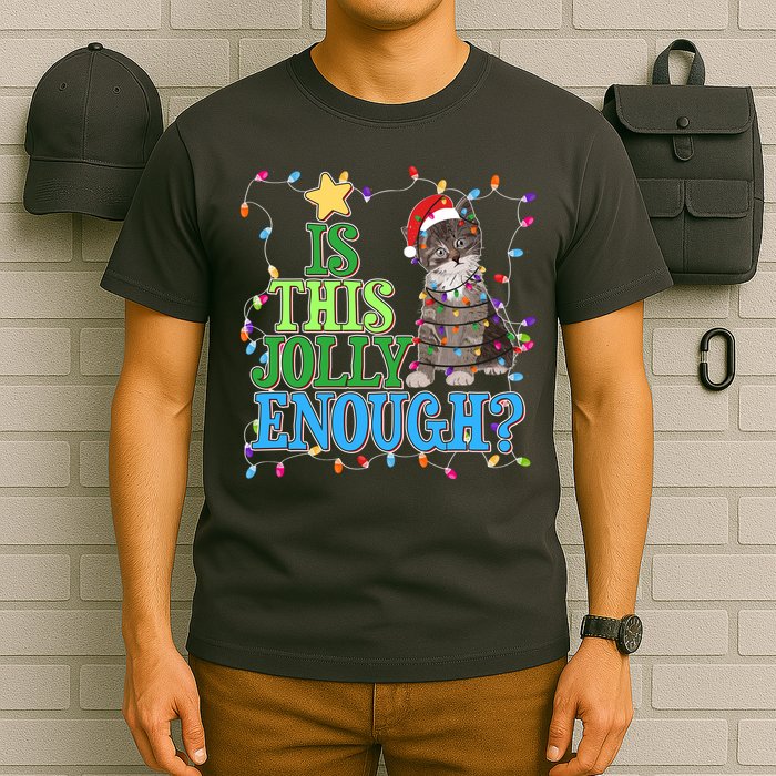 Funny Christmas Is This Jolly Enough Tangled Lights Cat T-Shirt