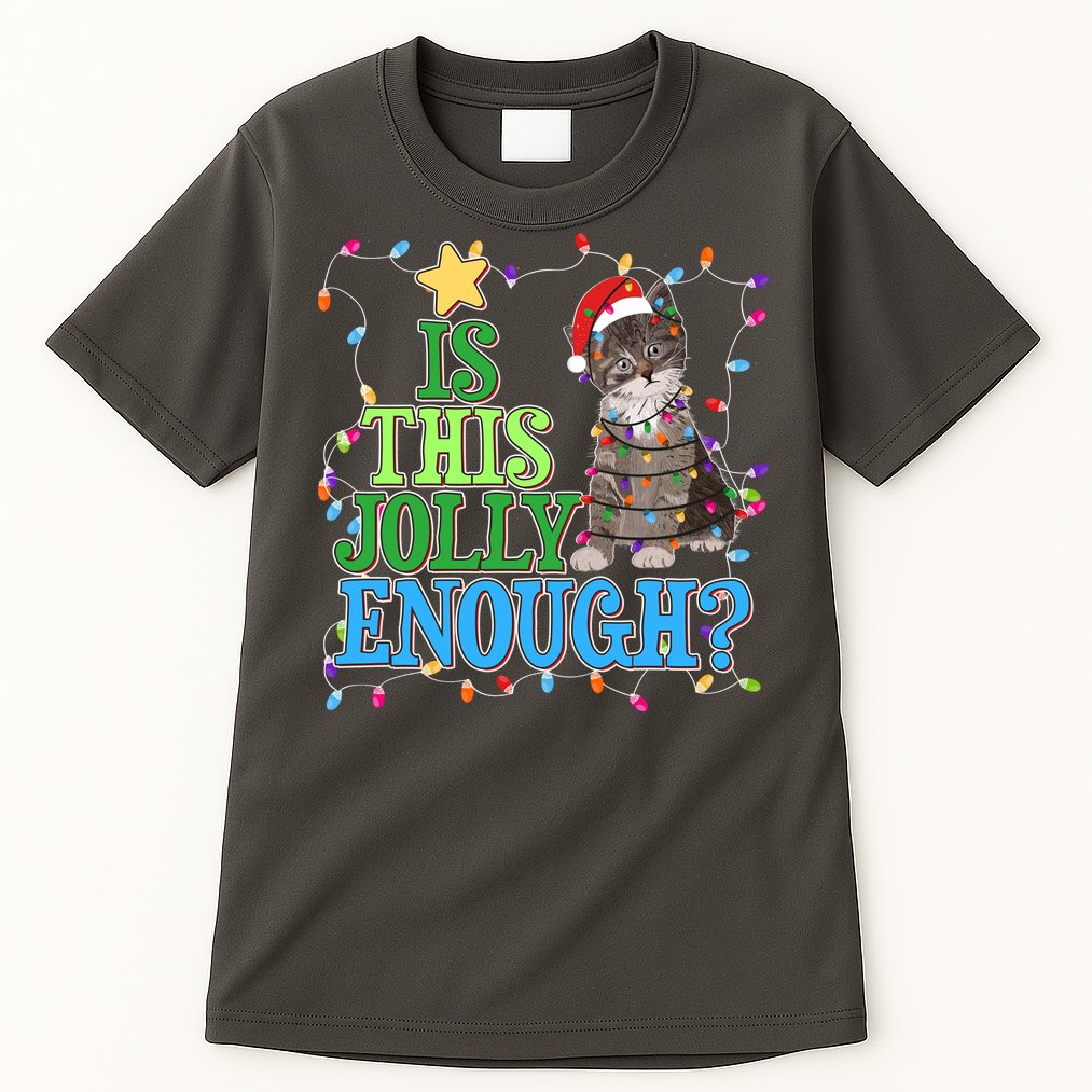 Funny Christmas Is This Jolly Enough Tangled Lights Cat Tall T-Shirt