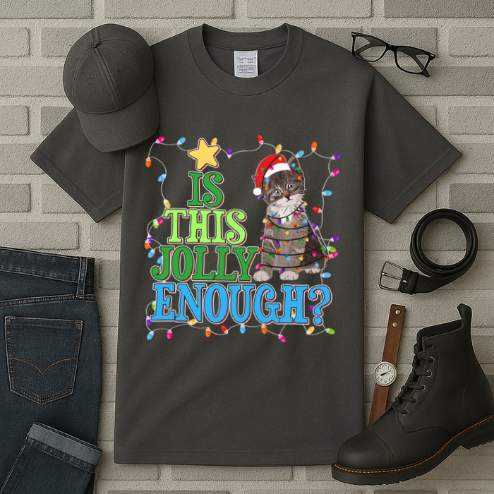 Funny Christmas Is This Jolly Enough Tangled Lights Cat Tall T-Shirt
