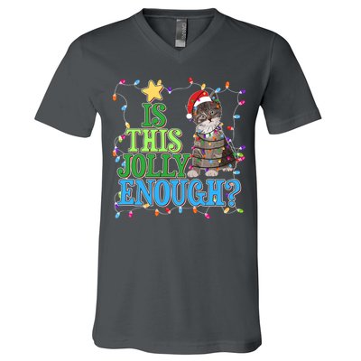 Funny Christmas Is This Jolly Enough Tangled Lights Cat V-Neck T-Shirt