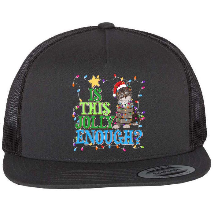 Funny Christmas Is This Jolly Enough Tangled Lights Cat Flat Bill Trucker Hat
