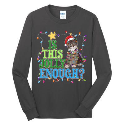 Funny Christmas Is This Jolly Enough Tangled Lights Cat Tall Long Sleeve T-Shirt