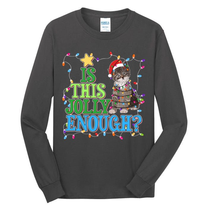 Funny Christmas Is This Jolly Enough Tangled Lights Cat Tall Long Sleeve T-Shirt
