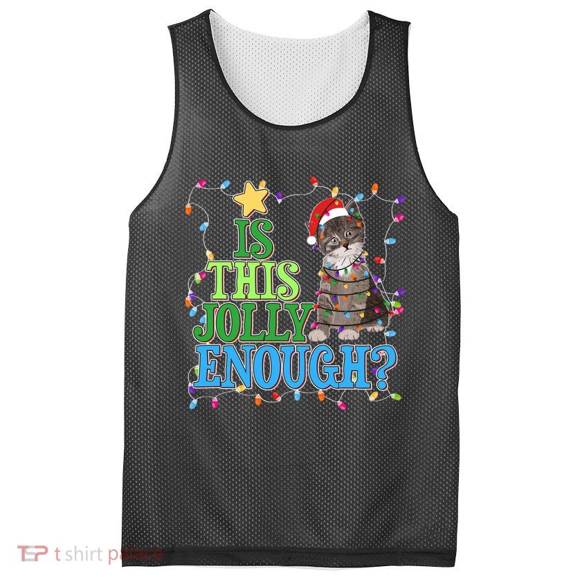 Funny Christmas Is This Jolly Enough Tangled Lights Cat Mesh Reversible Basketball Jersey Tank