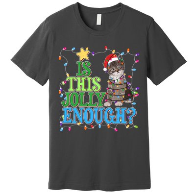 Funny Christmas Is This Jolly Enough Tangled Lights Cat Premium T-Shirt