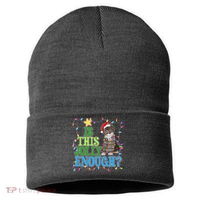 Funny Christmas Is This Jolly Enough Tangled Lights Cat Sustainable Knit Beanie