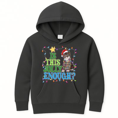 Funny Christmas Is This Jolly Enough Tangled Lights Cat Kids Hoodie