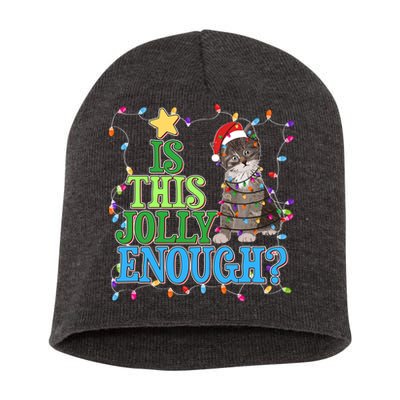 Funny Christmas Is This Jolly Enough Tangled Lights Cat Short Acrylic Beanie