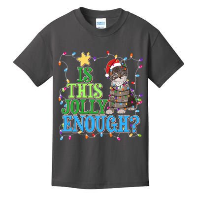 Funny Christmas Is This Jolly Enough Tangled Lights Cat Kids T-Shirt