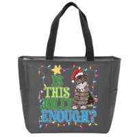 Funny Christmas Is This Jolly Enough Tangled Lights Cat Zip Tote Bag
