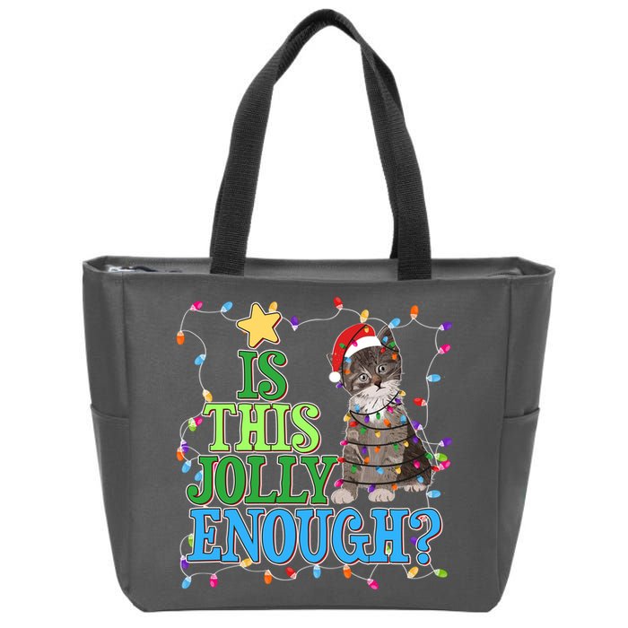 Funny Christmas Is This Jolly Enough Tangled Lights Cat Zip Tote Bag